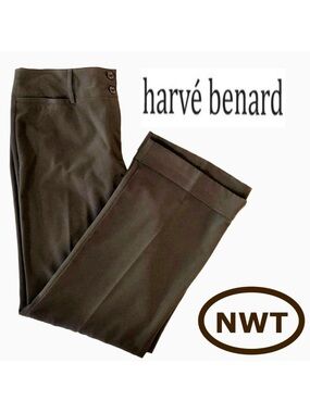 NWT Harvè Benard Brown Flare Cuffed Pants Wide Waistband Flat Front (14)